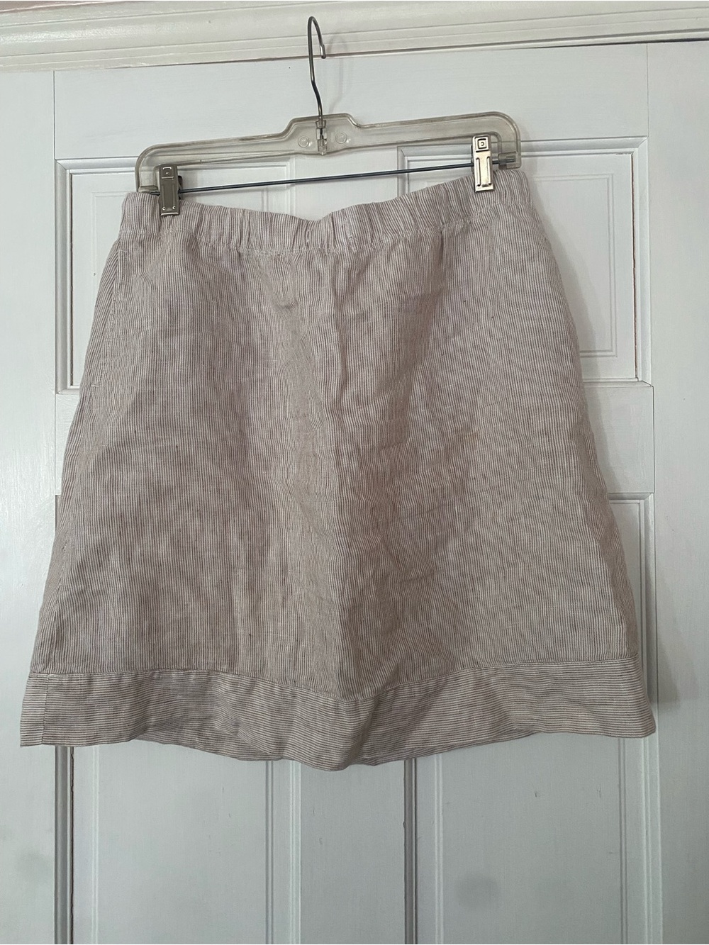 J. Jill Love Linen Classic A-Line Beige Oatmeal Striped Skirt Pockets PS